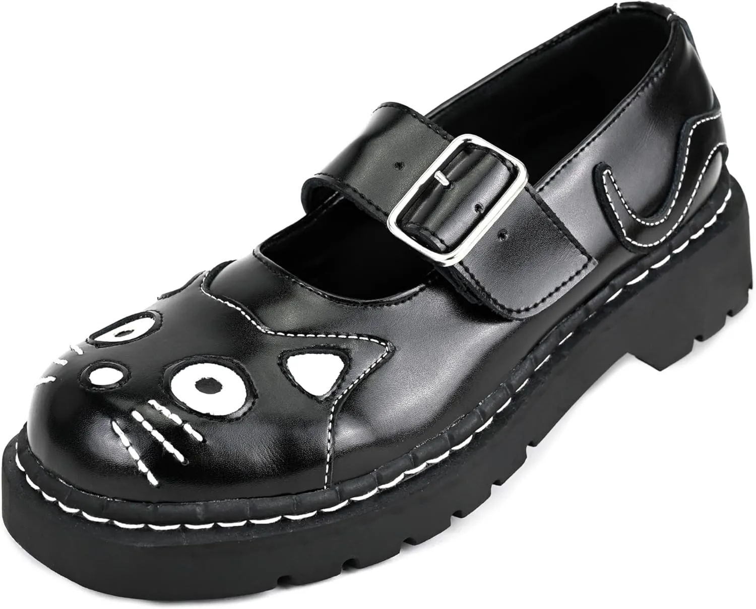 T.U.K. Kitty Cat Mary Janes Shoes for Women, Round Toe Ankle Strap Oxford Shoes