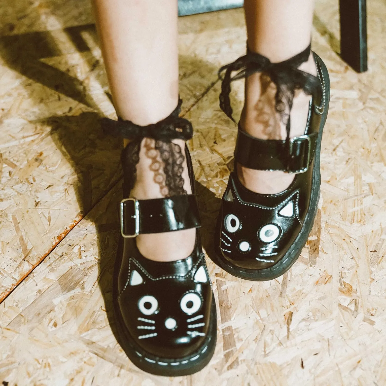 T.U.K. Kitty Cat Mary Janes Shoes for Women, Round Toe Ankle Strap Oxford Shoes