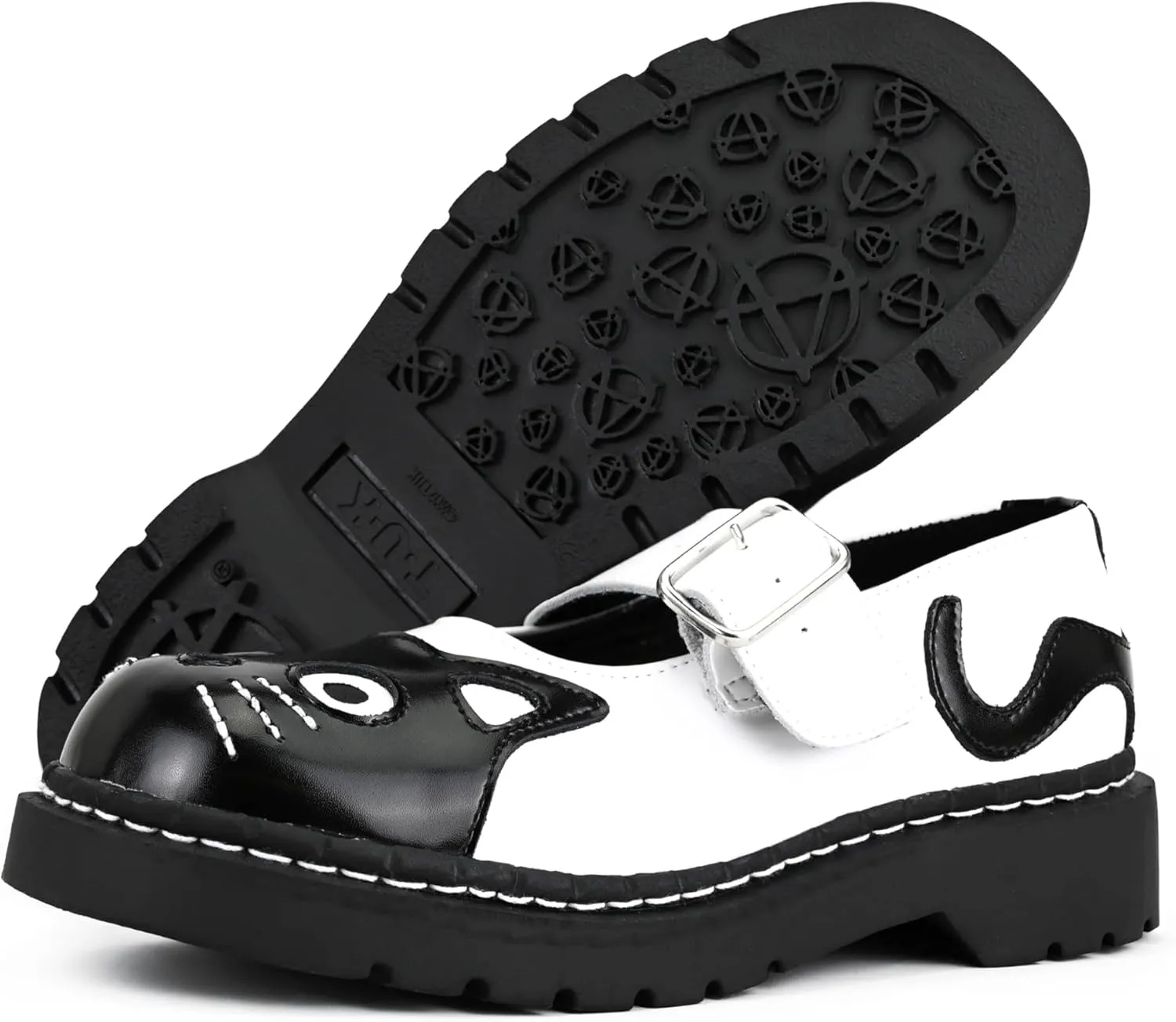 T.U.K. Kitty Cat Mary Janes Shoes for Women, Round Toe Ankle Strap Oxford Shoes