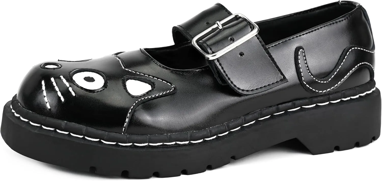 T.U.K. Kitty Cat Mary Janes Shoes for Women, Round Toe Ankle Strap Oxford Shoes