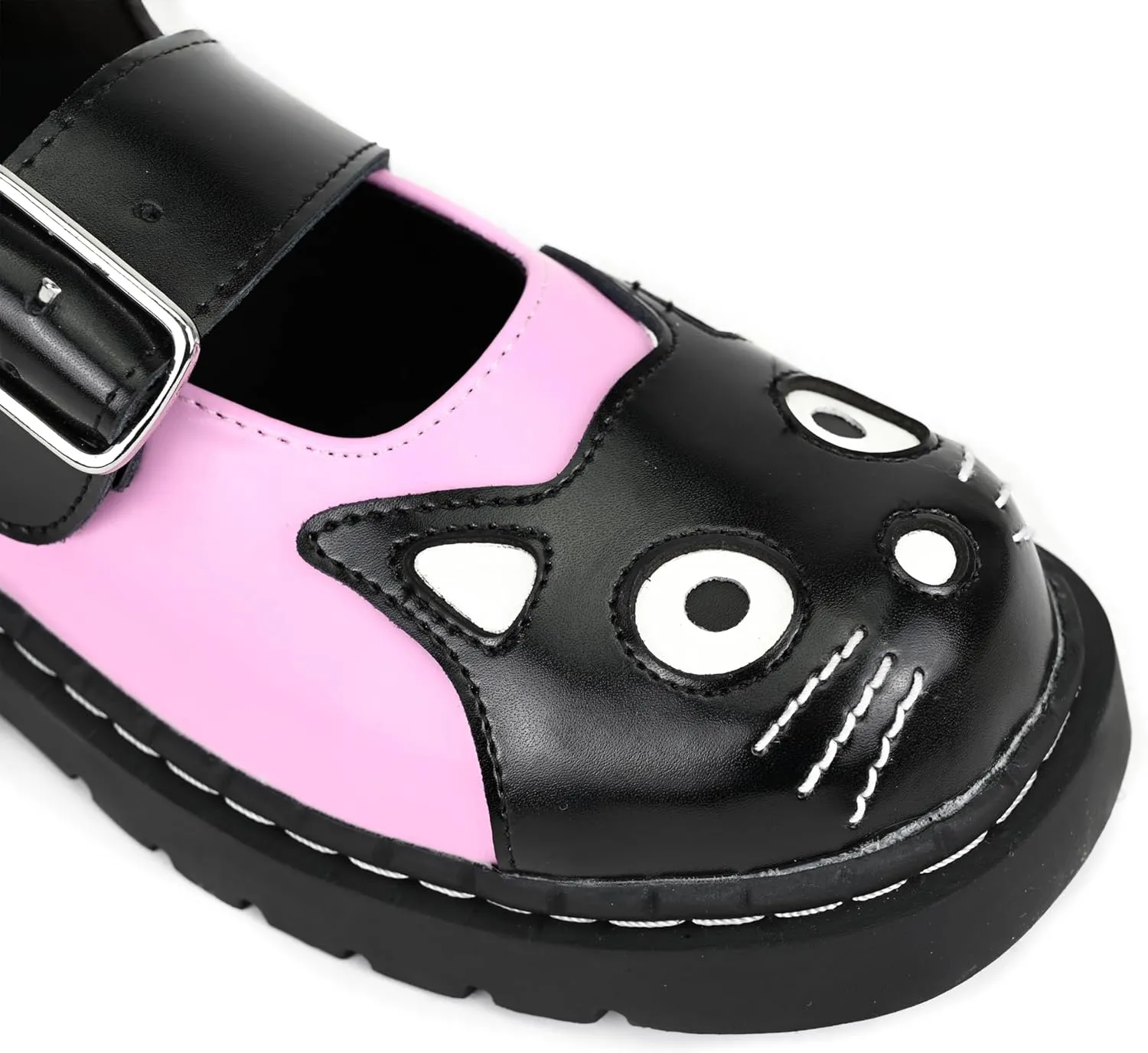 T.U.K. Kitty Cat Mary Janes Shoes for Women, Round Toe Ankle Strap Oxford Shoes