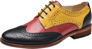 U-lite Women's Perforated Lace-up Wingtip Multicolor Leather Flat Oxfords Vintage Oxford Shoes