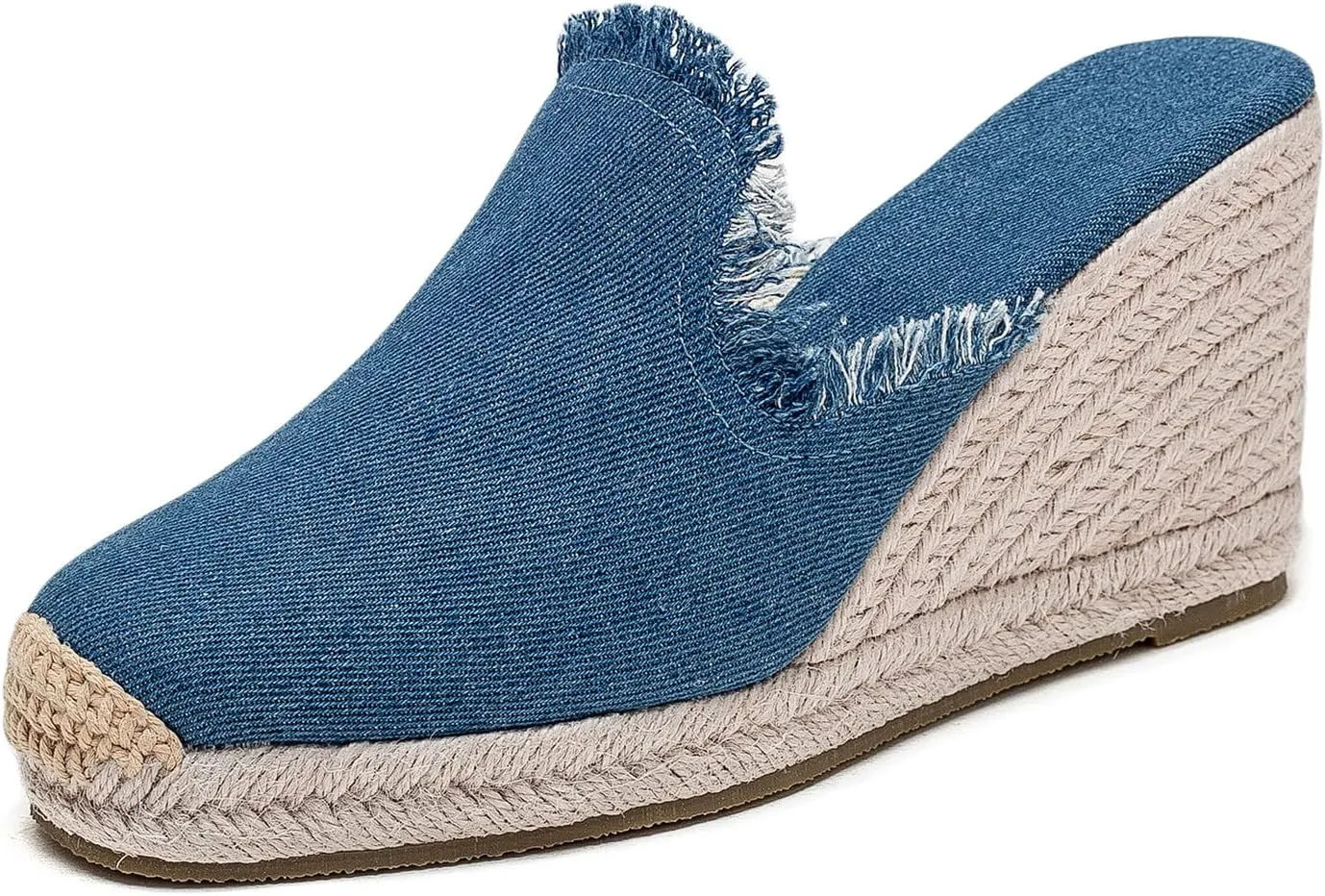 U-lite Womens Platform Wedge Sandals Espadrilles Slip On Dress Summer Mule Slippers Shoes Blue 9