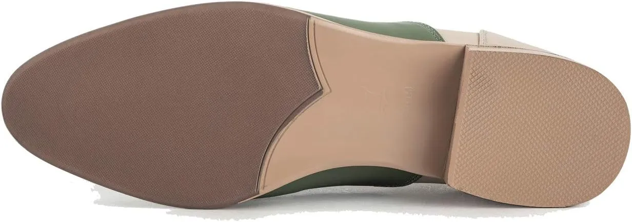 U-lite Womens Pointed-Toe Wintip Brouge Oxford Shoes Open-Vamp Vintage Shoes Green and Brown