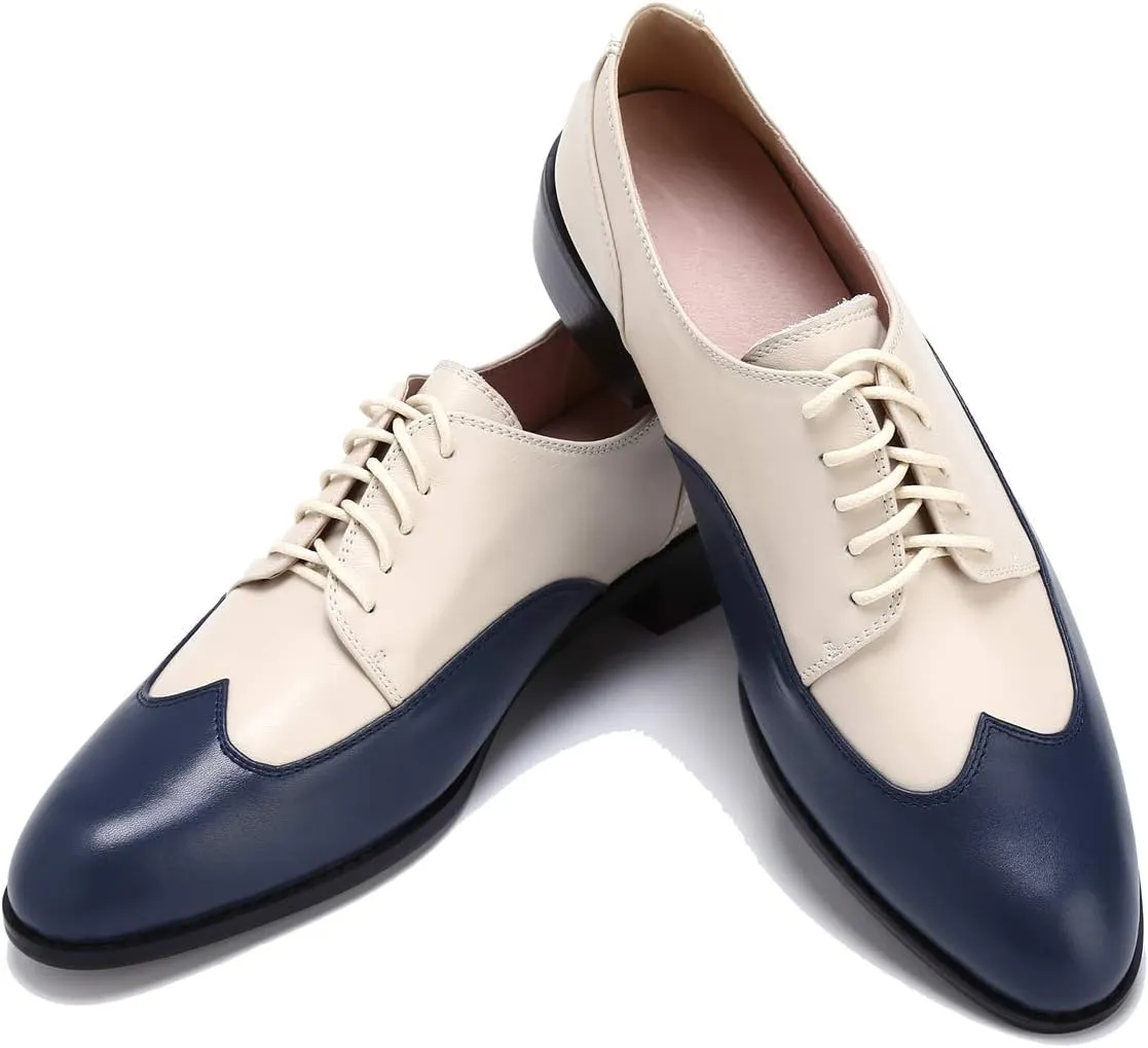 U-lite Womens Pointed-Toe Wintip Brouge Oxford Shoes Open-Vamp Vintage Shoes Green and Brown