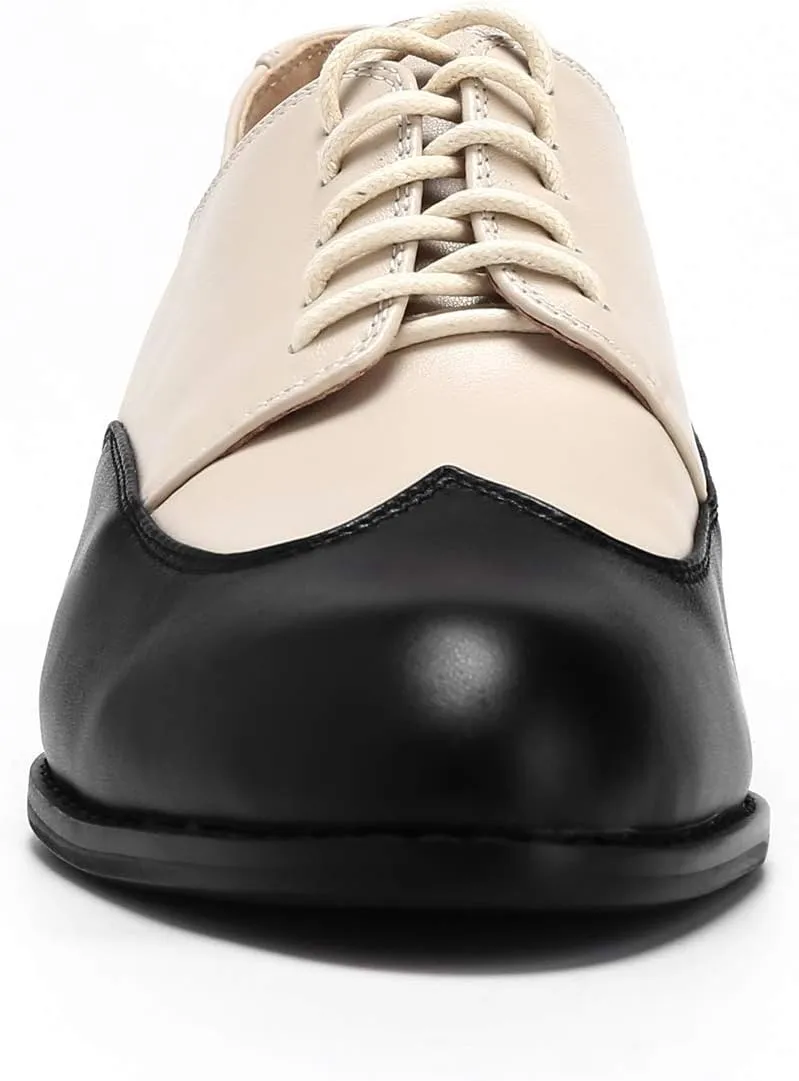 U-lite Womens Pointed-Toe Wintip Brouge Oxford Shoes Open-Vamp Vintage Shoes Green and Brown