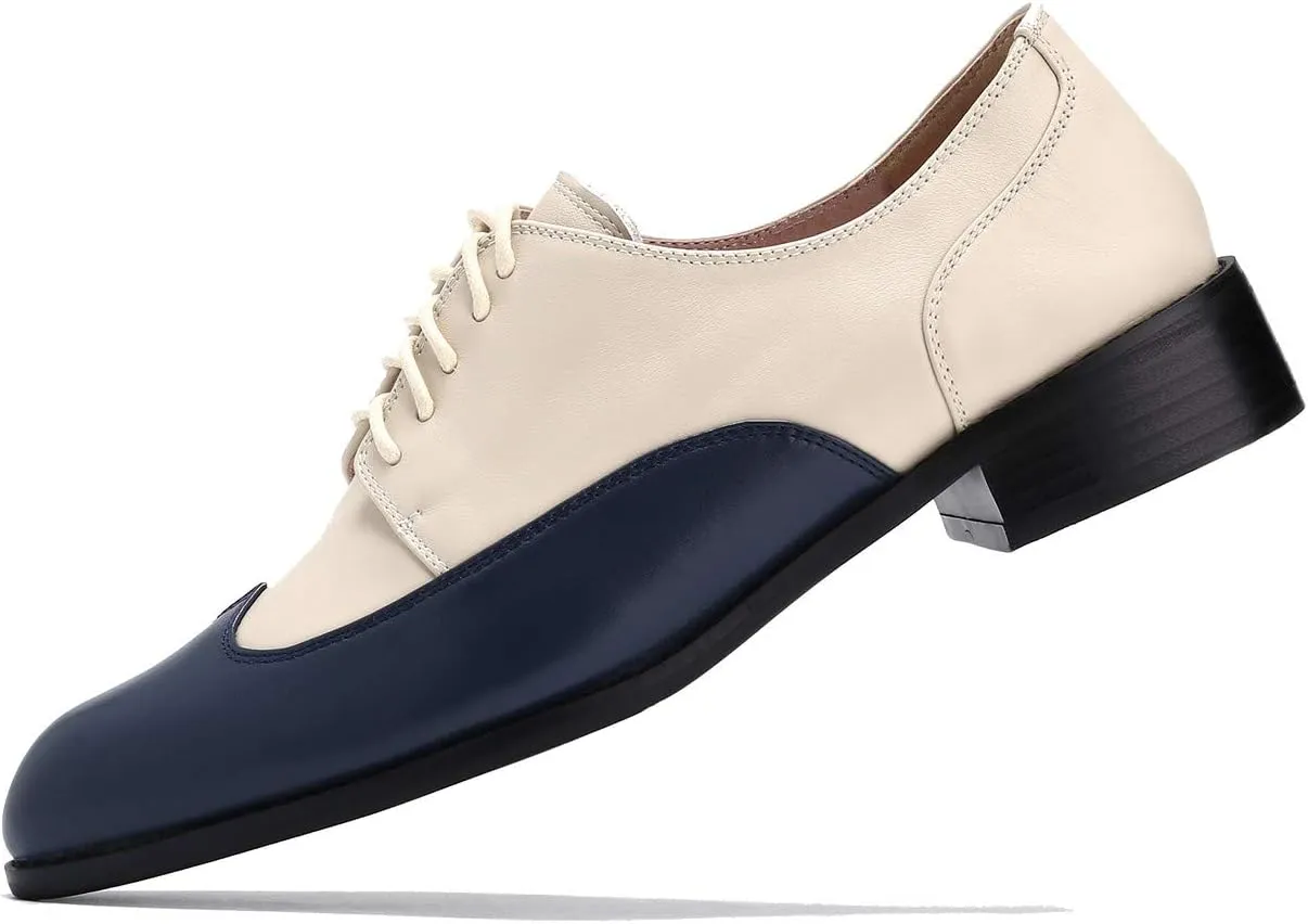 U-lite Womens Pointed-Toe Wintip Brouge Oxford Shoes Open-Vamp Vintage Shoes Green and Brown