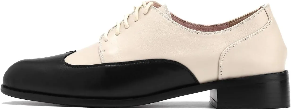 U-lite Womens Pointed-Toe Wintip Brouge Oxford Shoes Open-Vamp Vintage Shoes Green and Brown