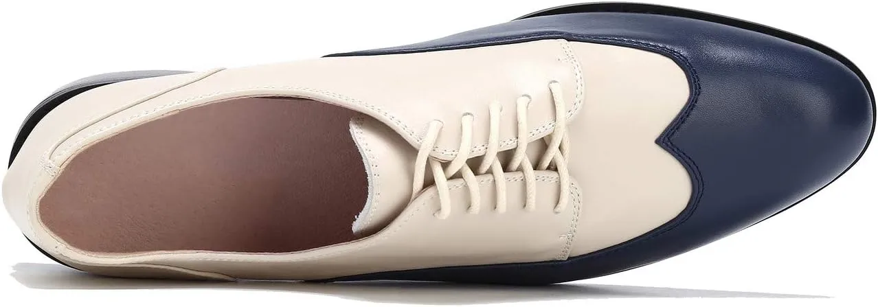 U-lite Womens Pointed-Toe Wintip Brouge Oxford Shoes Open-Vamp Vintage Shoes Green and Brown