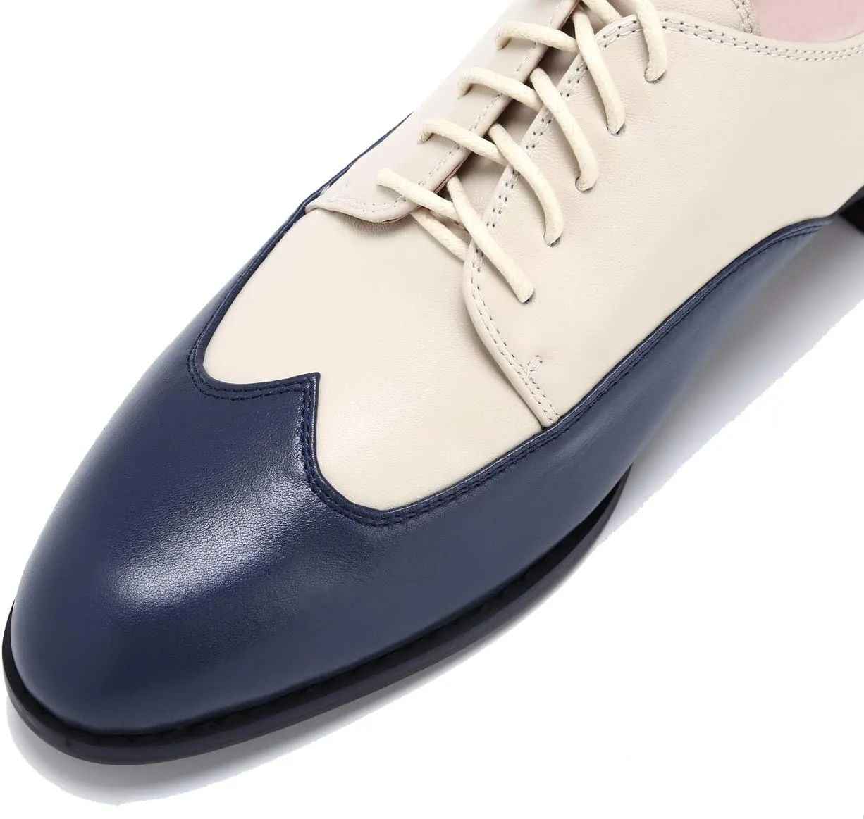U-lite Womens Pointed-Toe Wintip Brouge Oxford Shoes Open-Vamp Vintage Shoes Green and Brown