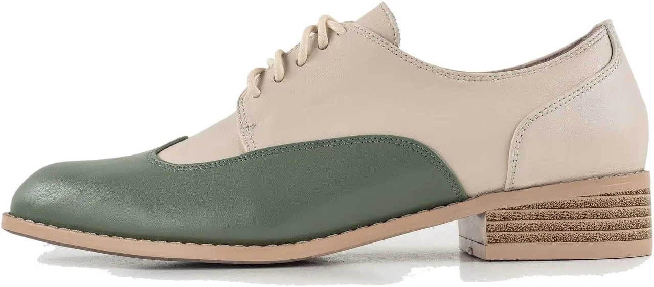 U-lite Womens Pointed-Toe Wintip Brouge Oxford Shoes Open-Vamp Vintage Shoes Green and Brown
