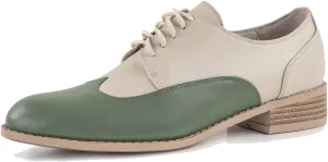 U-lite Womens Pointed-Toe Wintip Brouge Oxford Shoes Open-Vamp Vintage Shoes Green and Brown