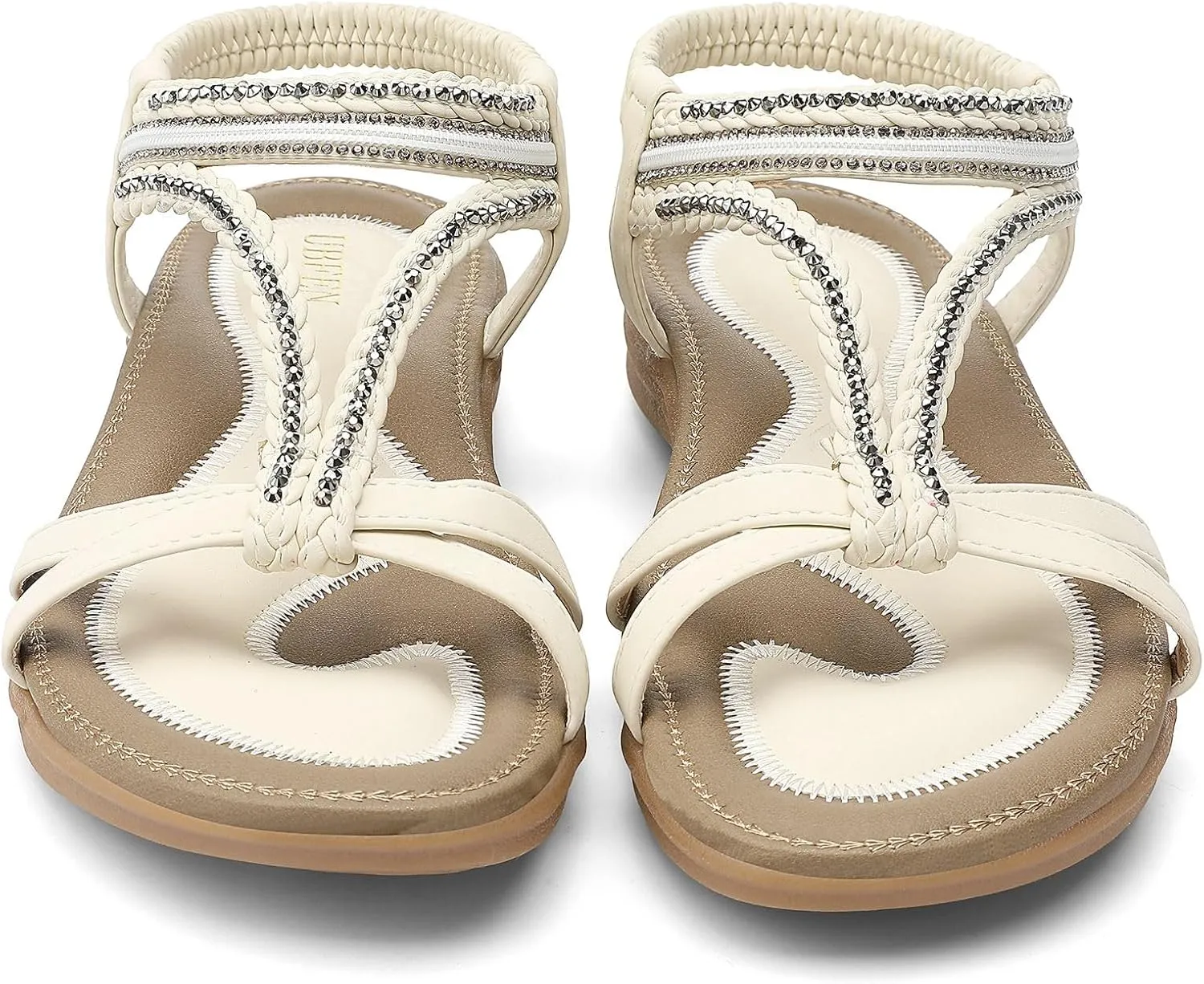 UBFEN Womens Bohemian Flat Sandals With Back Strap Summer Beach Comfortable Bling