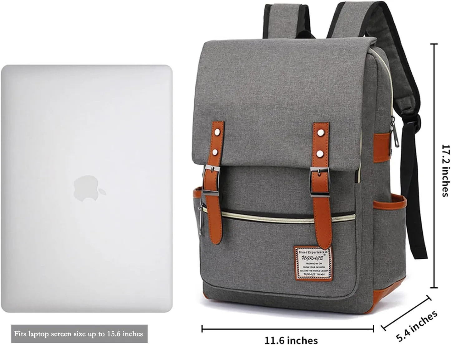 UGRACE Slim Business Laptop Backpack Casual Daypacks College Shoulder Bag for Men Women, Tear Resistant Unique Travelling Backpack Fits up to 15.6 Inch Laptop in Grey