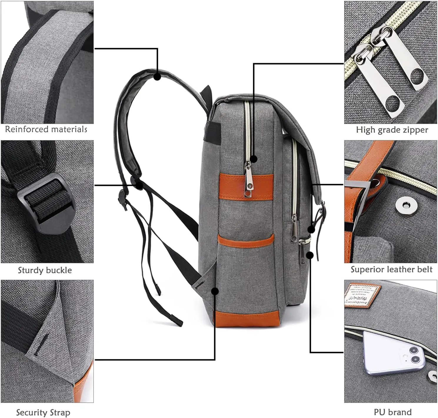 UGRACE Slim Business Laptop Backpack Casual Daypacks College Shoulder Bag for Men Women, Tear Resistant Unique Travelling Backpack Fits up to 15.6 Inch Laptop in Grey