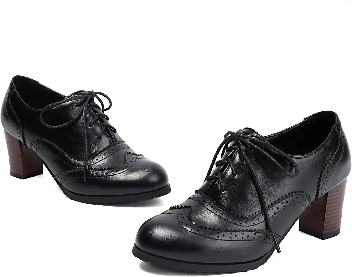 Uniquelly Women's Lace up Oxfords Vintage Brogues Shoes Round Toe Stacked Heel Wingtip Oxford Shoes Chunky Block Heels Retro Saddle Shoes Pumps