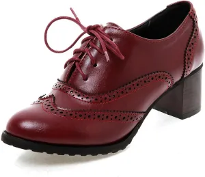 Uniquelly Women's Lace up Oxfords Vintage Brogues Shoes Round Toe Stacked Heel Wingtip Oxford Shoes Chunky Block Heels Retro Saddle Shoes Pumps