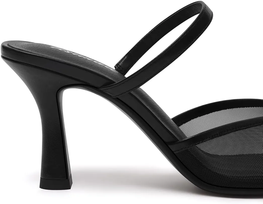 USIMAD Women's Mesh Mule Heels with Memory Foam Insole Pointy Toe Arch Support