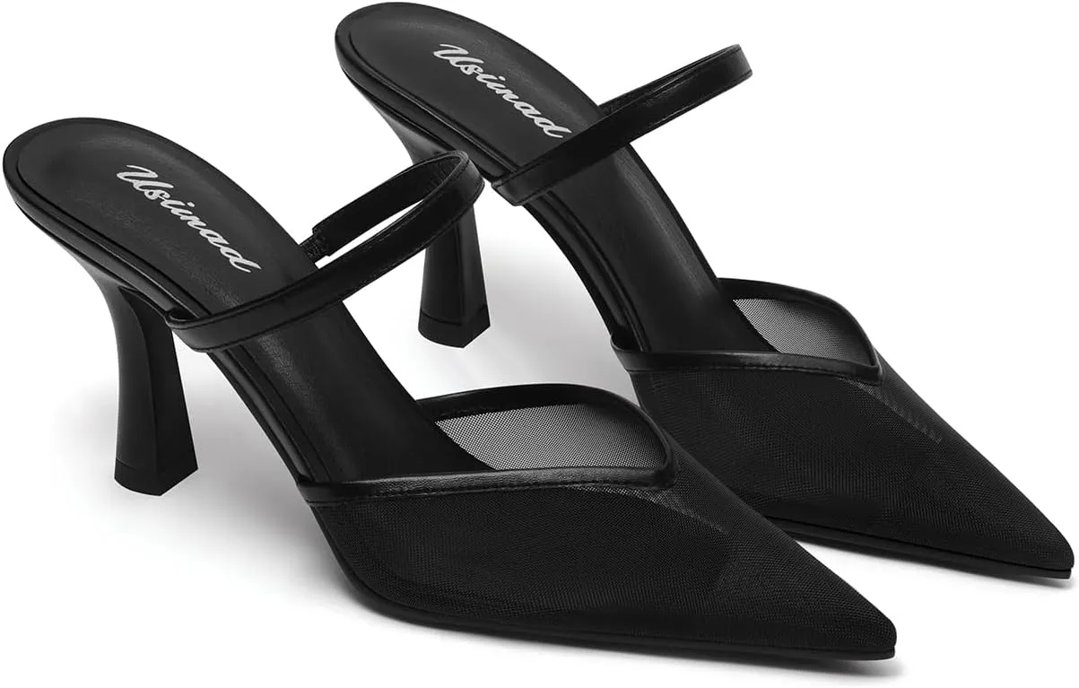 USIMAD Women's Mesh Mule Heels with Memory Foam Insole Pointy Toe Arch Support