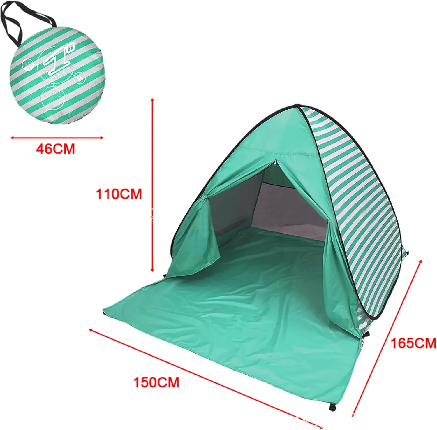 UV-Protection Pop-Up Beach Tent Portable Foldable Quick Set-Up Sun Shelter Cover with Zipper Door