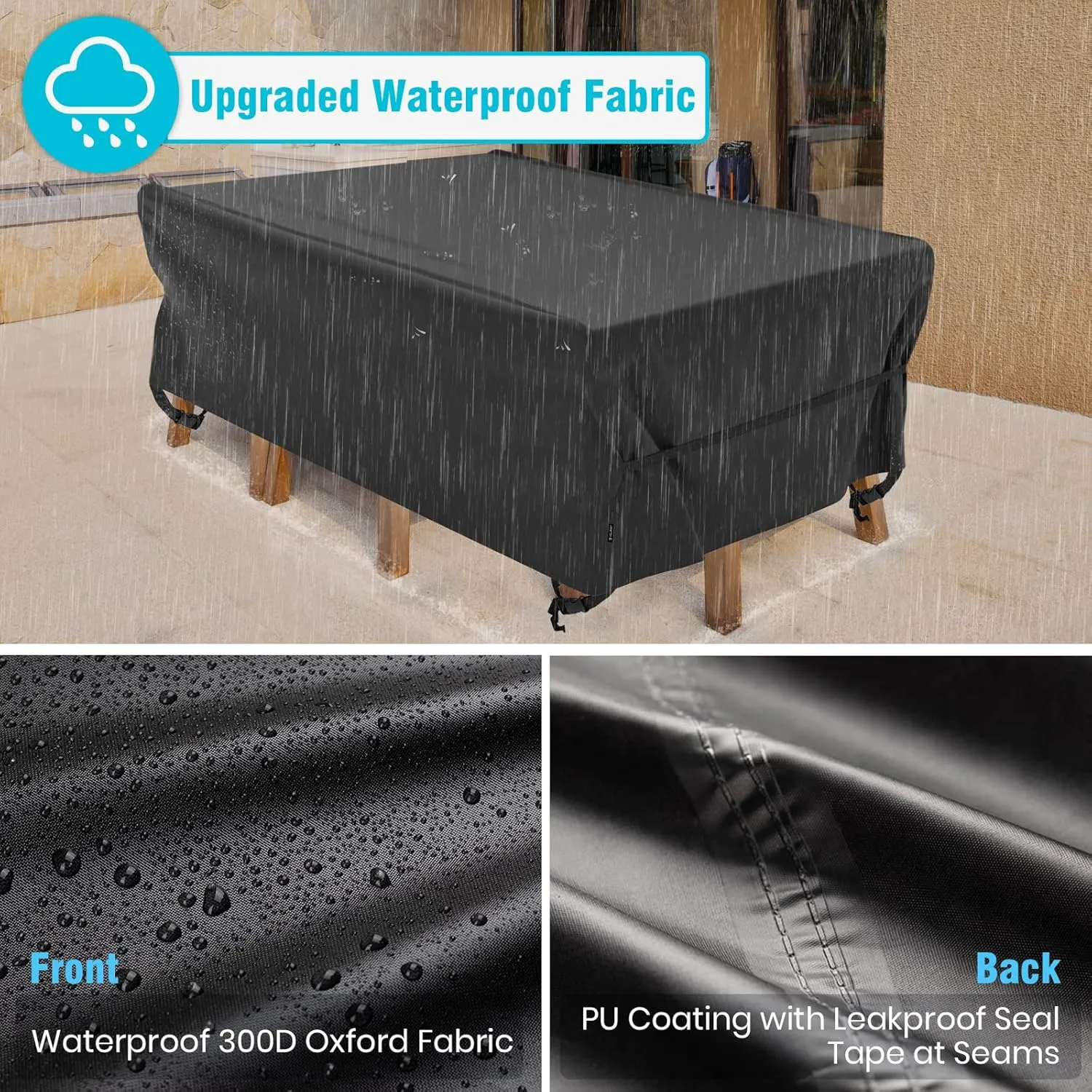 Velway Patio Furniture Cover Outdoor, Waterproof Rectangular Patio Table Chair Sofa Set Cover, 78”Lx63”Wx27”H, All Weather Oxford Tear-Resistant Material with Zipper Carrying Bag Windproof Buckles