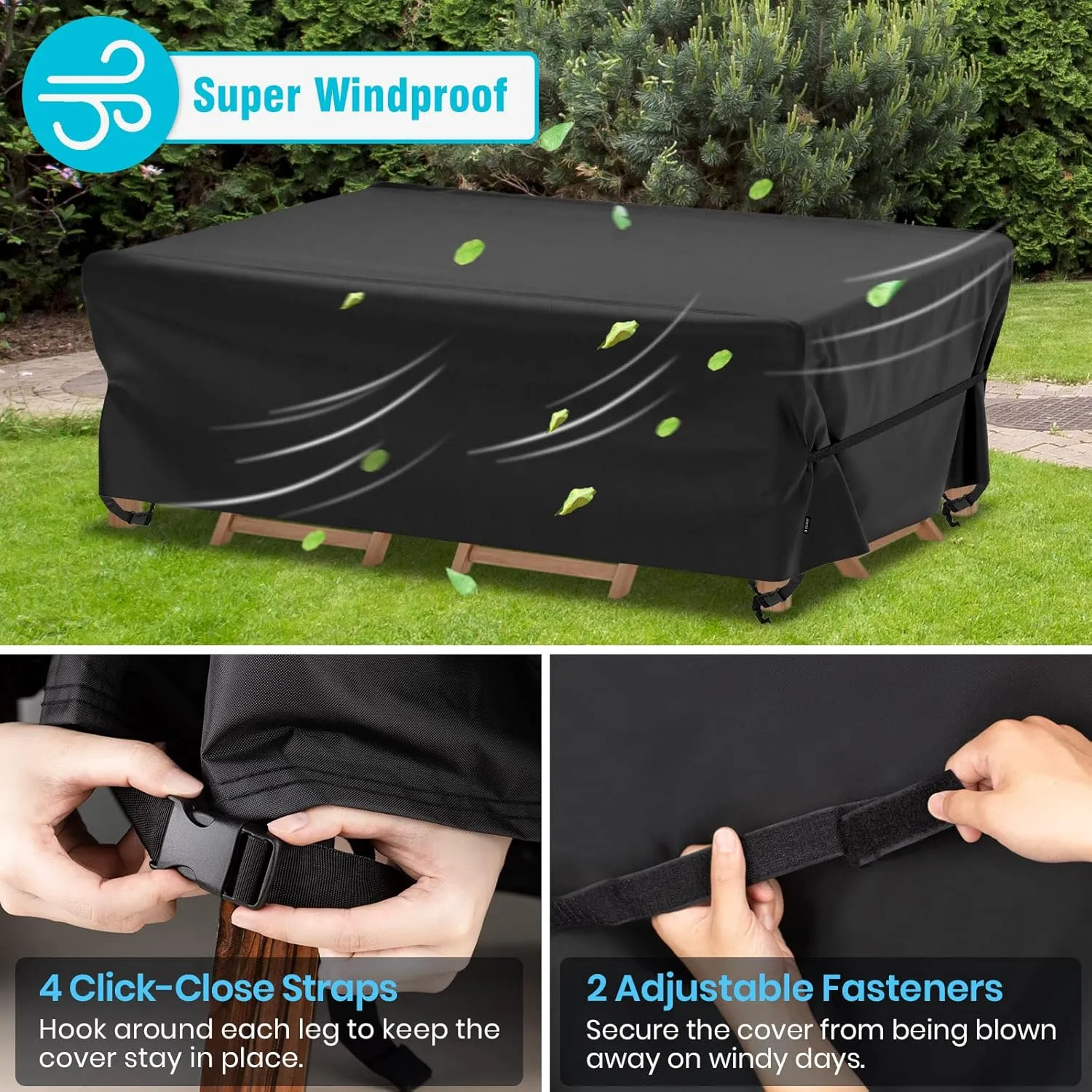 Velway Patio Furniture Cover Outdoor, Waterproof Rectangular Patio Table Chair Sofa Set Cover, 78”Lx63”Wx27”H, All Weather Oxford Tear-Resistant Material with Zipper Carrying Bag Windproof Buckles