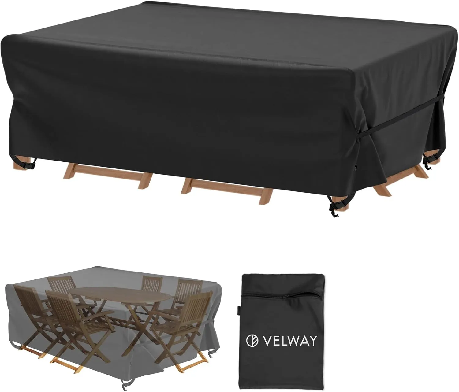 Velway Patio Furniture Cover Outdoor, Waterproof Rectangular Patio Table Chair Sofa Set Cover, 78”Lx63”Wx27”H, All Weather Oxford Tear-Resistant Material with Zipper Carrying Bag Windproof Buckles
