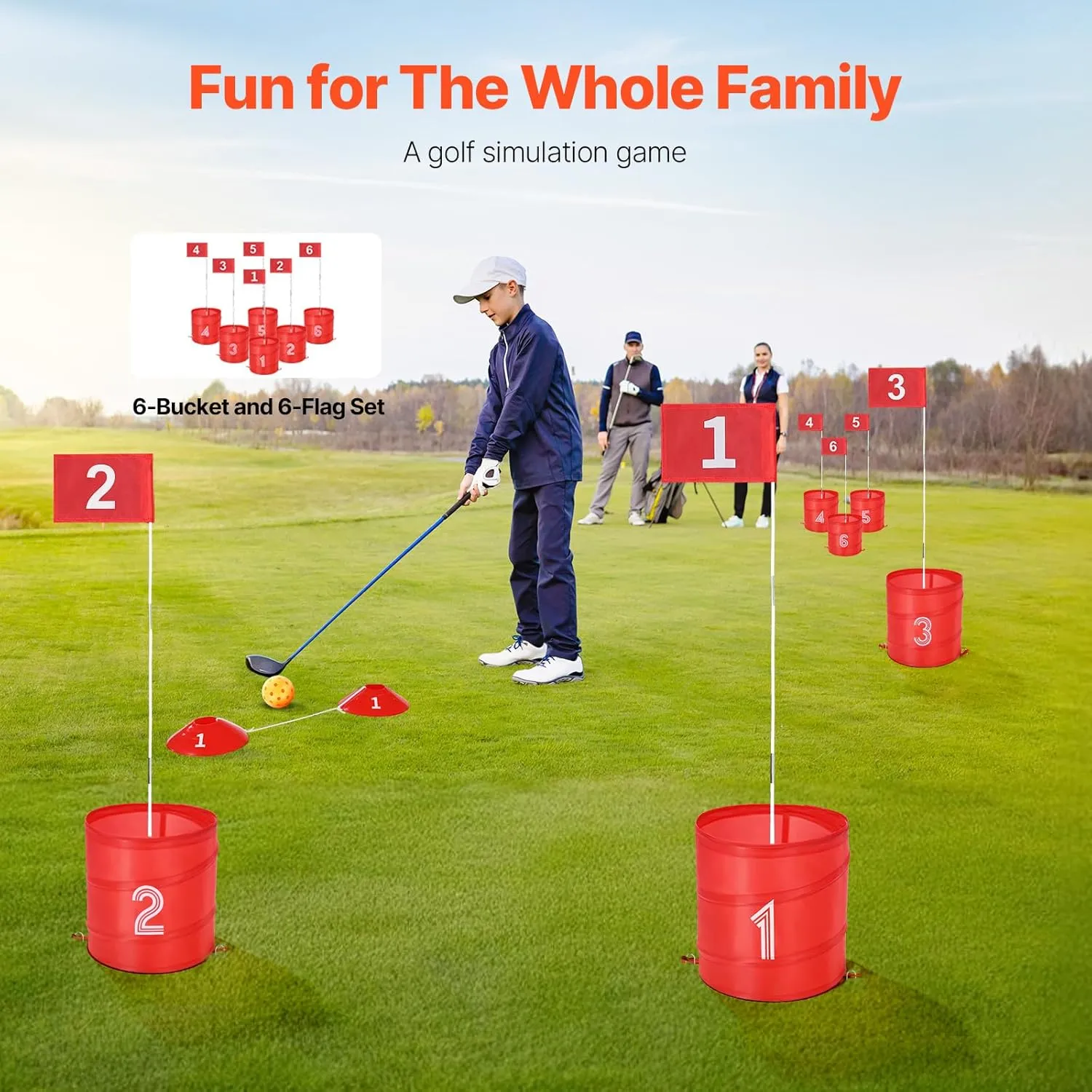 VEVOR Backyard Golf Game, 6 Hole Golf Course, Bucket Golf Game Practice Games, Golf Chipping Game for Family, Adults and Kids, Portable Outdoor Yard Golf Game for Lawn, Yard, Camping, Park, Beach