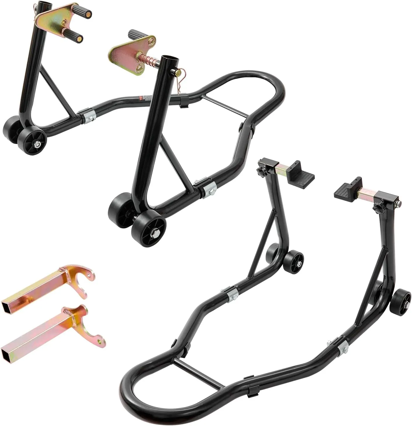 VEVOR Motorcycle Stand Lift 850lbs Front Rear Combo Stand Lift Stand Front Wheel Fork Stand Rear U L Fork Swingarm Spool Stand Compatible with Most Yamaha Honda Kawasaki Suzuki Motorcycles Black