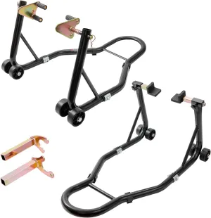VEVOR Motorcycle Stand Lift 850lbs Front Rear Combo Stand Lift Stand Front Wheel Fork Stand Rear U L Fork Swingarm Spool Stand Compatible with Most Yamaha Honda Kawasaki Suzuki Motorcycles Black