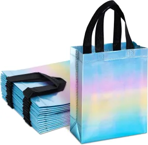 VGOODALL 15PCS Iridescent Gift Bags with Handles, 8"x4"x10" Reusable Party Favor Bags Bulk for Birthdays, Weddings, Goodie Treats