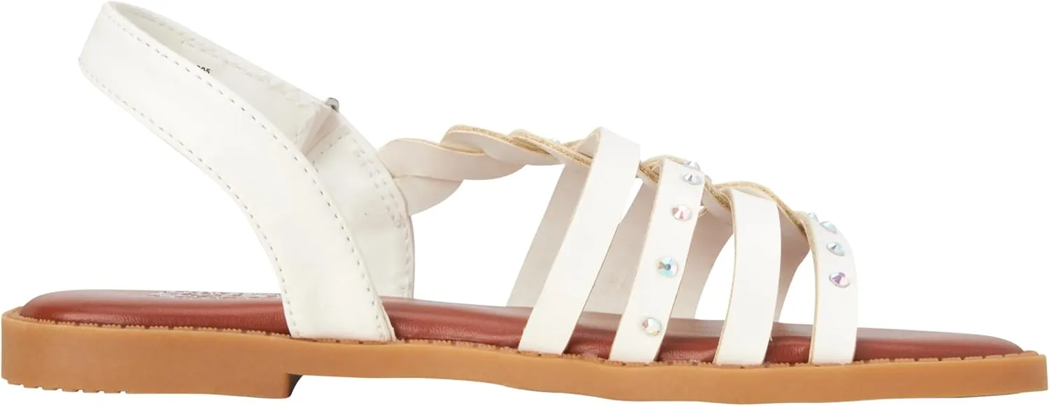 Vince Camuto Girls Sandals - Open Toe Braided Strap Dress Sandals with Rhinestones, Summer Shoes for Easter Travel & Parties