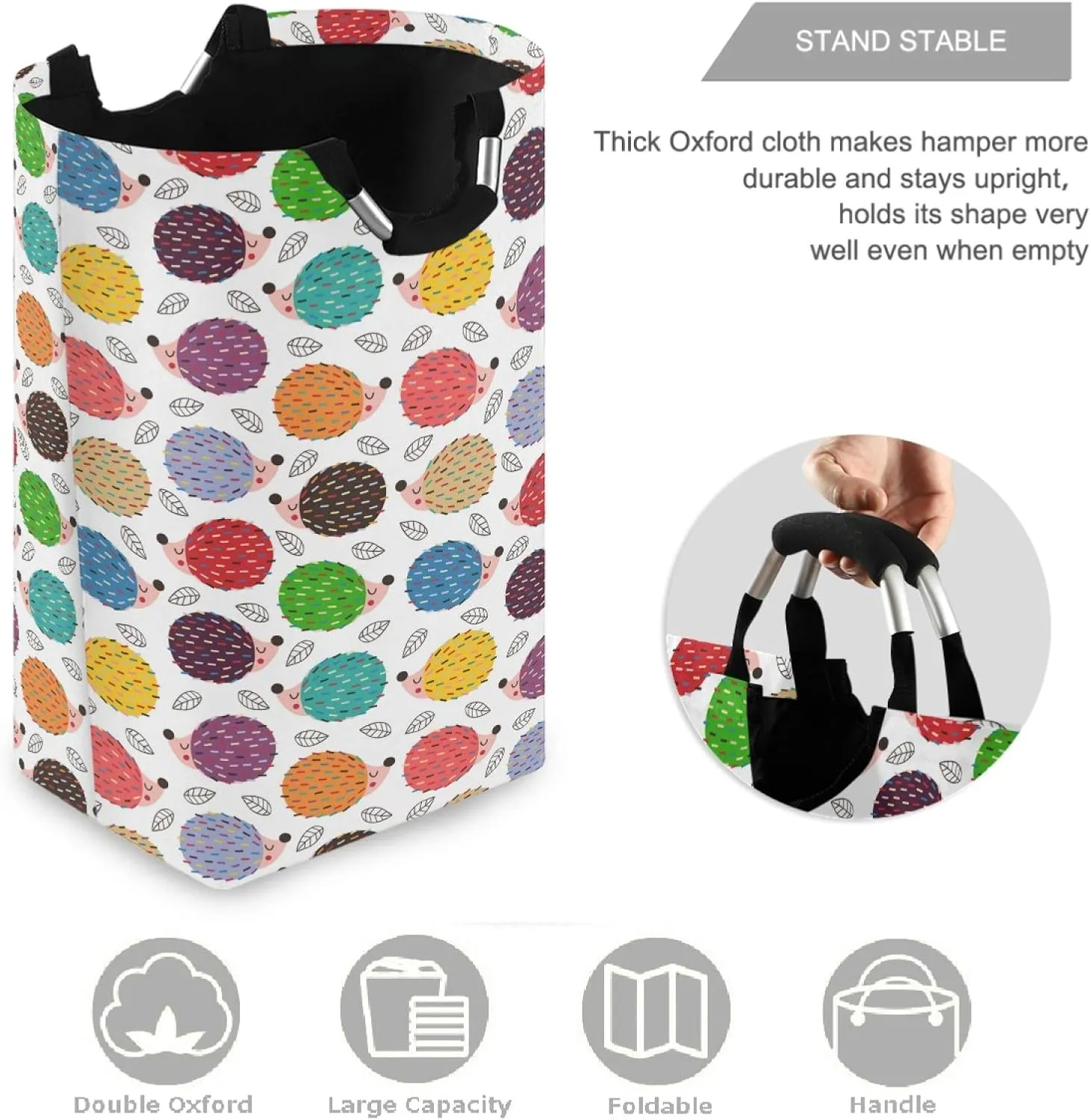 visesunny Colorful Hedgehog Cartoon Character Large Laundry Hamper with Handle Foldable Durable Clothes Hamper Laundry Bag Toy Bin for Bathroom, Bedroom, Dorm, Travel
