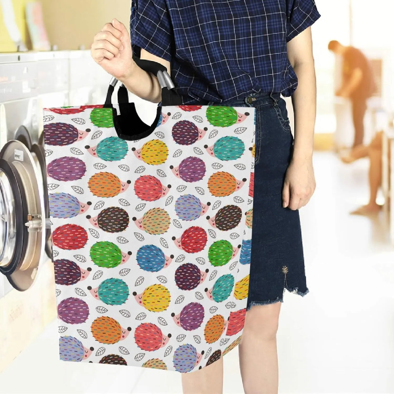 visesunny Colorful Hedgehog Cartoon Character Large Laundry Hamper with Handle Foldable Durable Clothes Hamper Laundry Bag Toy Bin for Bathroom, Bedroom, Dorm, Travel