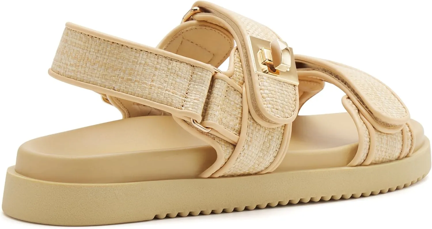 vodvob Women’s Flat Sandals with Soft Cushioned Footbed Open Toe Slides Adjustable Slip On Slippers for Summer
