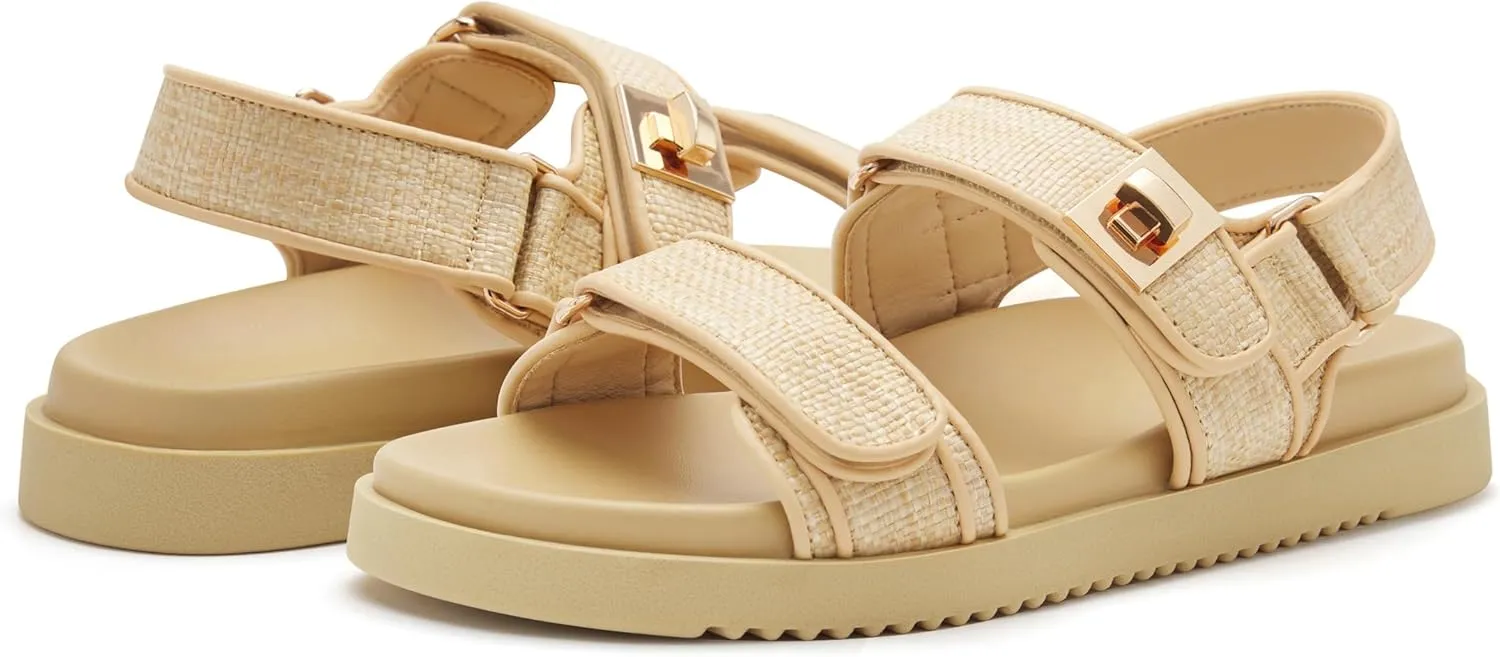 vodvob Women’s Flat Sandals with Soft Cushioned Footbed Open Toe Slides Adjustable Slip On Slippers for Summer