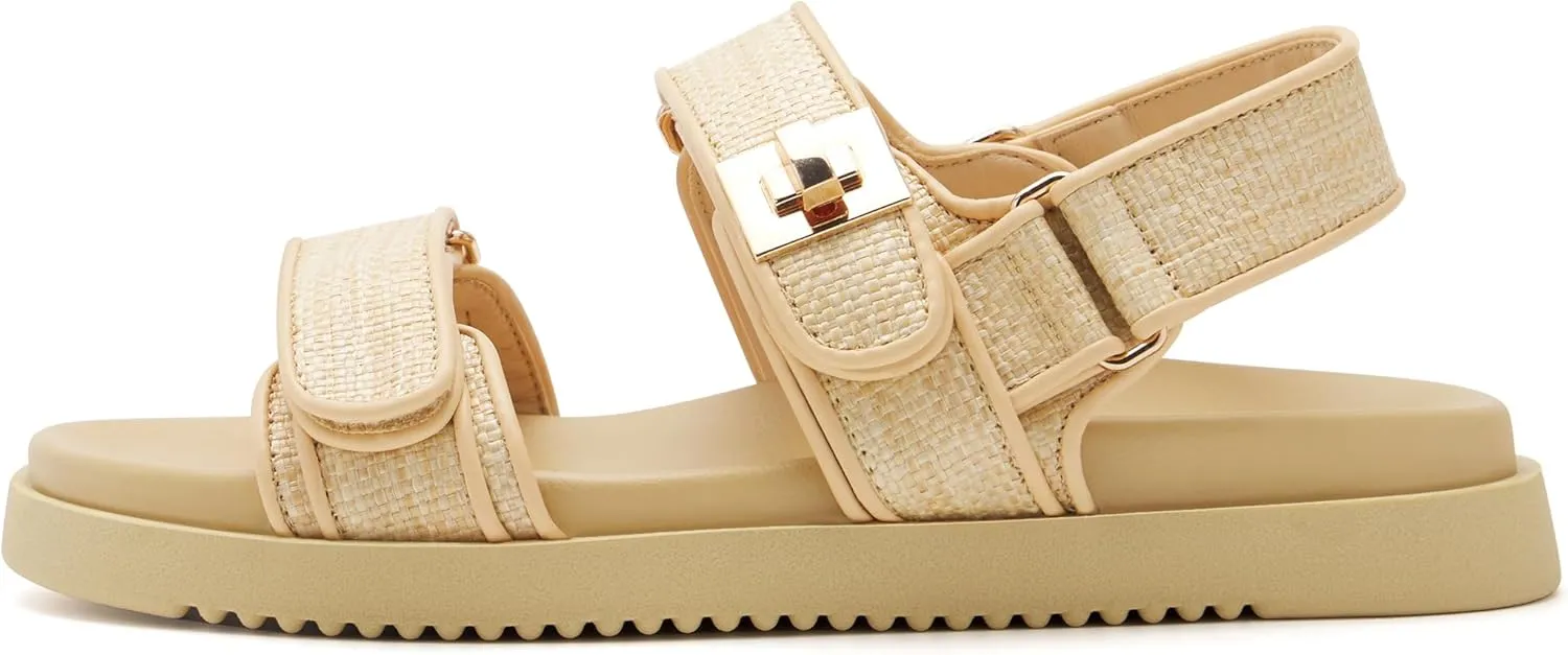 vodvob Women’s Flat Sandals with Soft Cushioned Footbed Open Toe Slides Adjustable Slip On Slippers for Summer