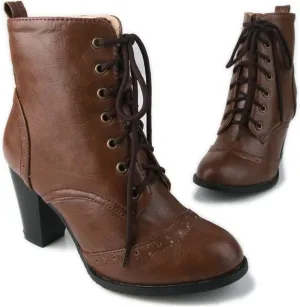 VOKLIN Women's Round Toe Lace Up Chunky Stacked High Heels Ankle Boots Western Oxford Dress Short Booties