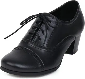 VOKLIN Women's Vintage Pump Oxfords Brogues Wingtip Lace Up Perforated Chunky Block Mid Heels Dress Shoes