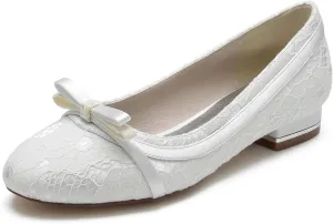 Wedding Shoes for Bride Flat Sandals Bridal Shoes Lace Satin Closed Toe Pointed Toe Women's Prom Evening Formal Party Shoes Flat