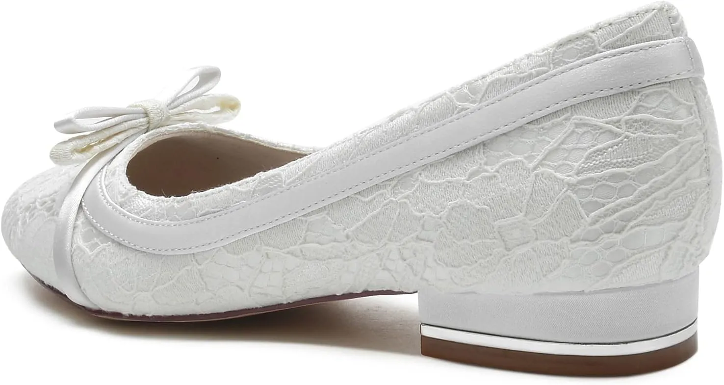 Wedding Shoes for Bride Flat Sandals Bridal Shoes Lace Satin Closed Toe Pointed Toe Women's Prom Evening Formal Party Shoes Flat
