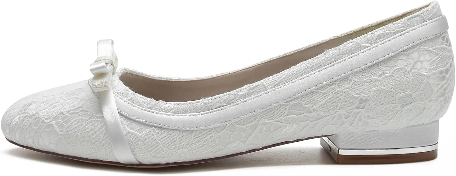 Wedding Shoes for Bride Flat Sandals Bridal Shoes Lace Satin Closed Toe Pointed Toe Women's Prom Evening Formal Party Shoes Flat