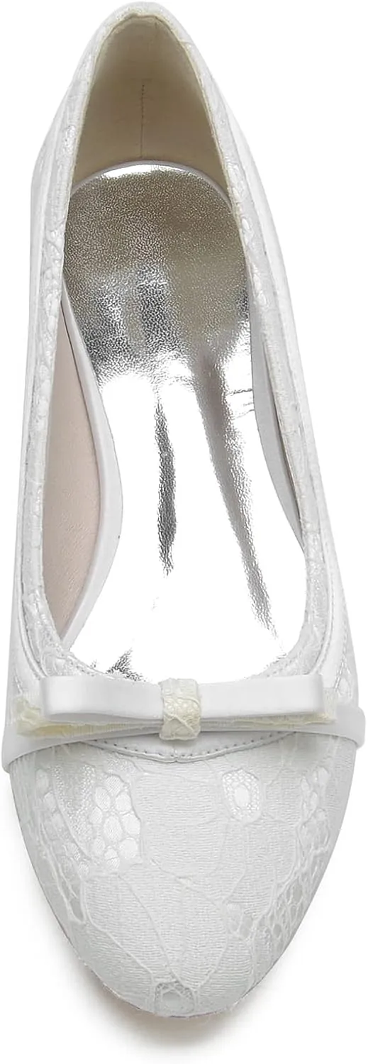 Wedding Shoes for Bride Flat Sandals Bridal Shoes Lace Satin Closed Toe Pointed Toe Women's Prom Evening Formal Party Shoes Flat