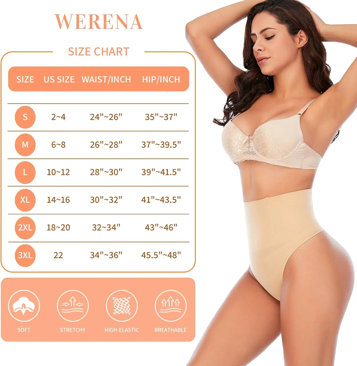 Werena Tummy Control Thong Shapewear for Women Seamless Shaping Thong Panties Body Shaper Underwear