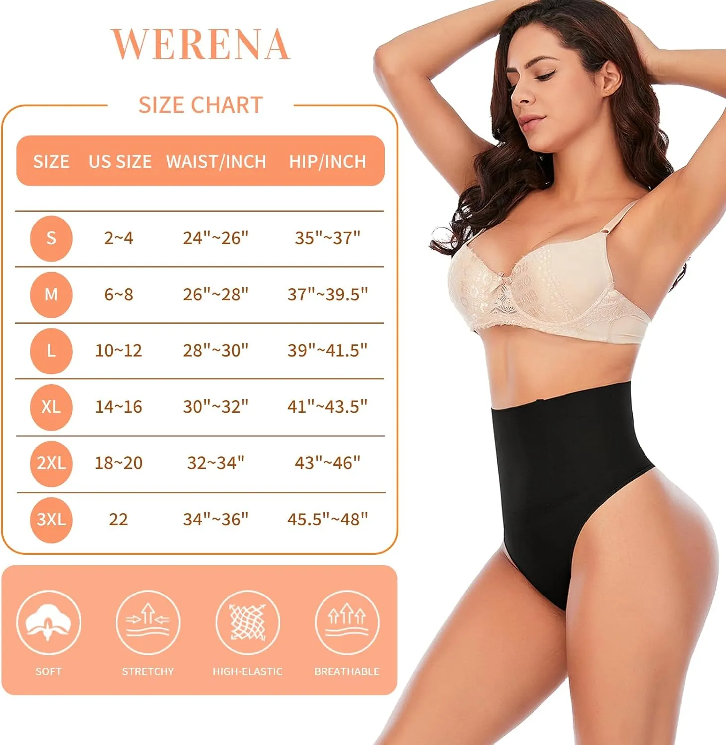 Werena Tummy Control Thong Shapewear for Women Seamless Shaping Thong Panties Body Shaper Underwear