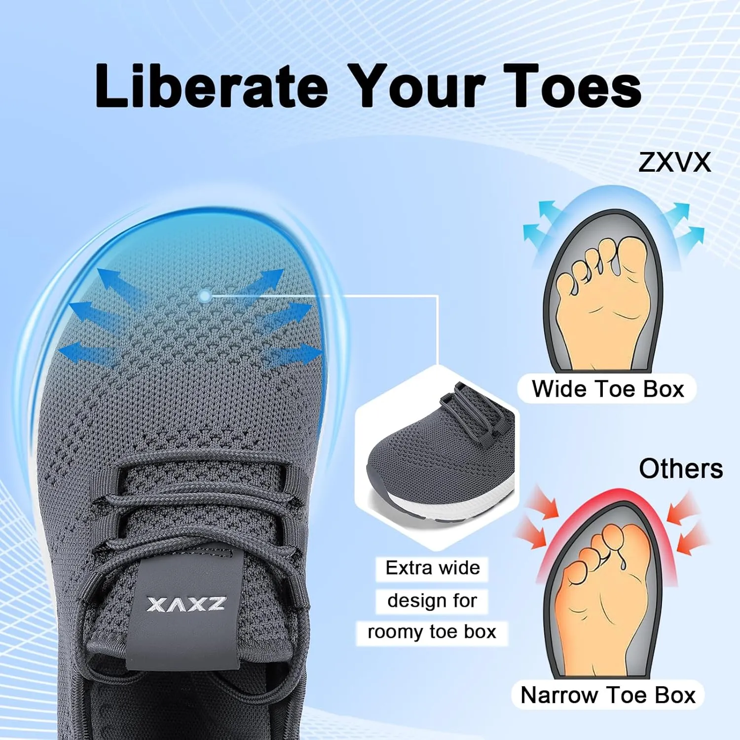 Wide Toe Box Shoes Women Non-Slip Wide Width Sneakers Ultra Light Extra Wide Road Running Shoes for Women Breathable Tennis Walking Gym Workout Trainer 5.5-11.5