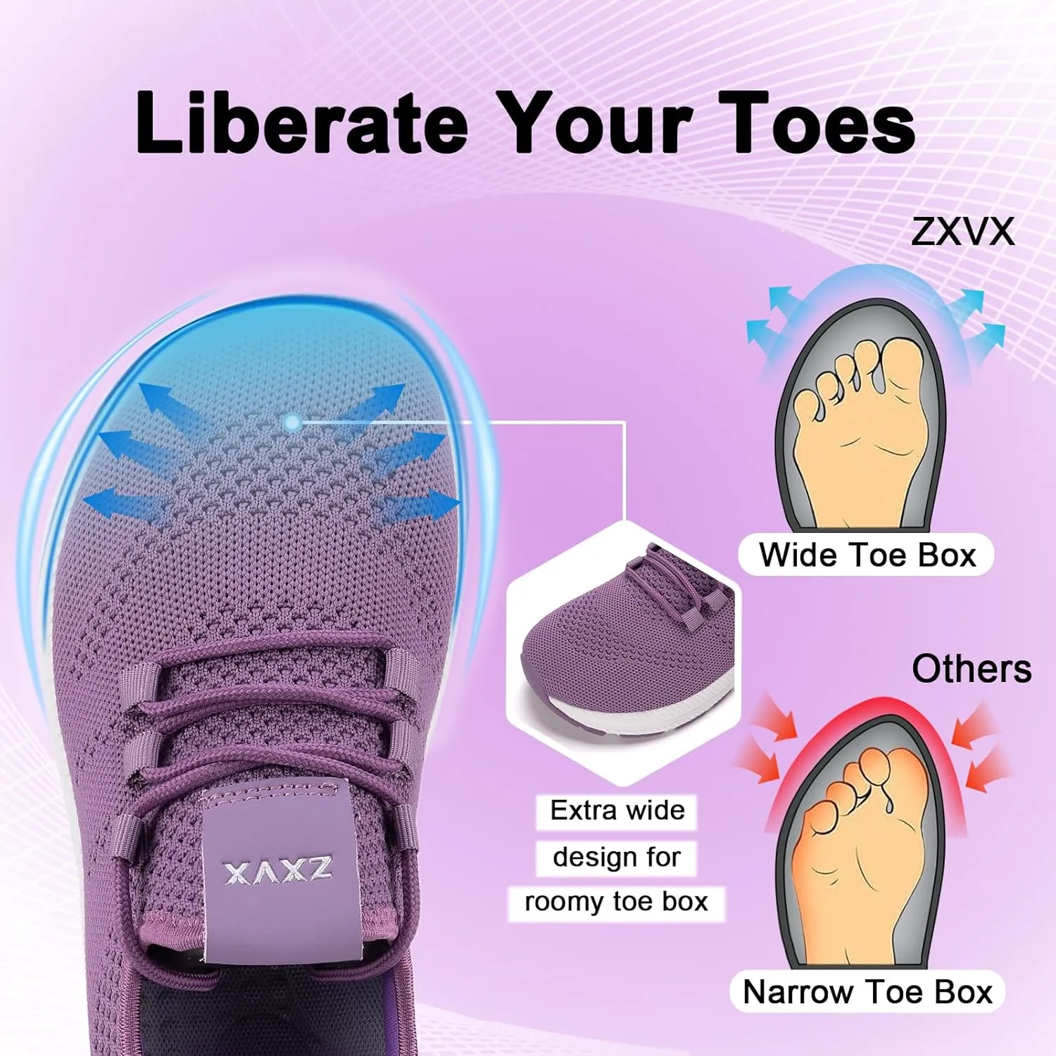 Wide Toe Box Shoes Women Non-Slip Wide Width Sneakers Ultra Light Extra Wide Road Running Shoes for Women Breathable Tennis Walking Gym Workout Trainer 5.5-11.5