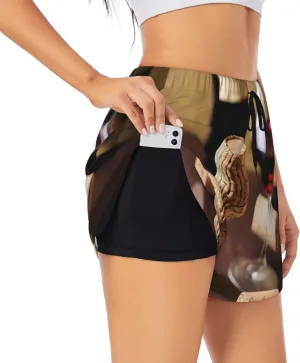 Wine Cork Print Women's Running Shorts High Waisted Athletic Shorts Quick Dry Gym Workout Shorts