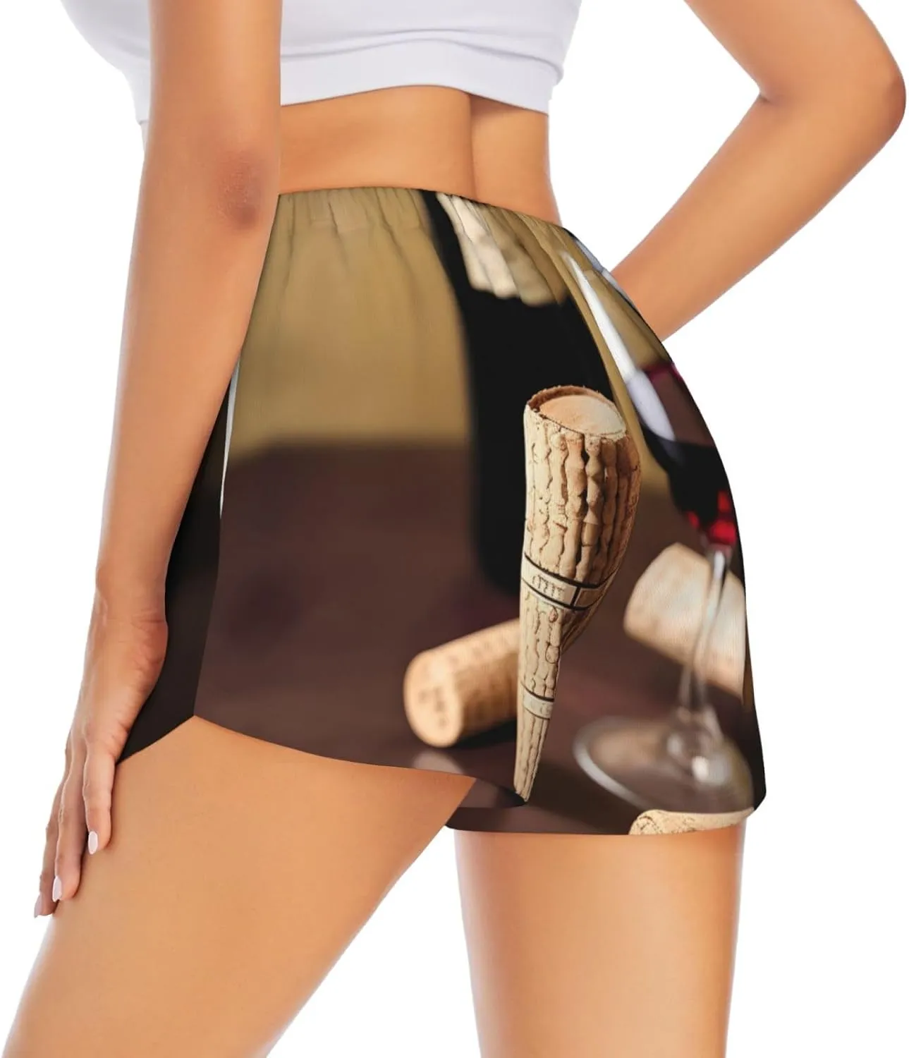 Wine Cork Print Women's Running Shorts High Waisted Athletic Shorts Quick Dry Gym Workout Shorts