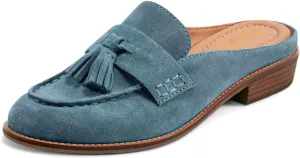 Women Flat Tassel Mules Closed Round Toe Slip On Fringe Loafers Backless 1 Inch Low Chunky Stacked Heeled Sandals Suede Metallic Slip-Ons Clogs Comfy Slide Slippers Daily Casual 4-11 M US